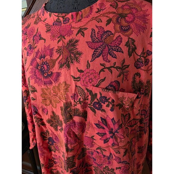 Ease Sport Floral Print 3X Orange Red & Pink Womens Blouse - Picture 2 of 7